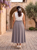 black check cotton skirt — close-up detail