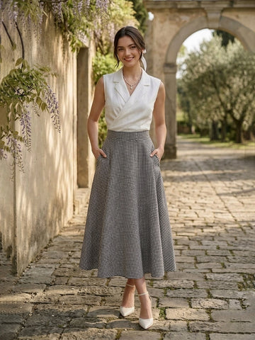 Black gingham cotton skirt