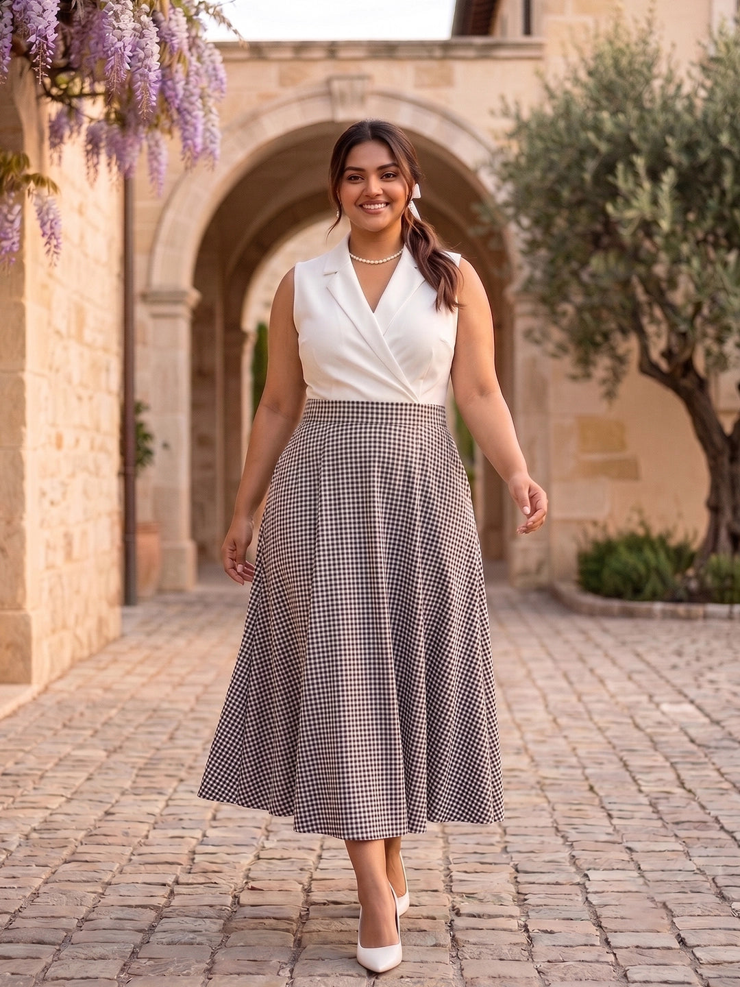 black check cotton skirt — styled look