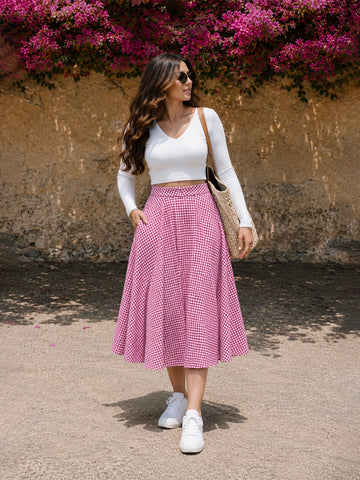 Pink gingham cotton skirt