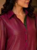 burgundy; green 3 organza shirt — side view