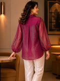 burgundy; green 3 organza shirt — close-up detail