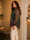 burgundy; green 3 organza shirt — back view
