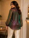 burgundy; green 3 organza shirt — close-up detail