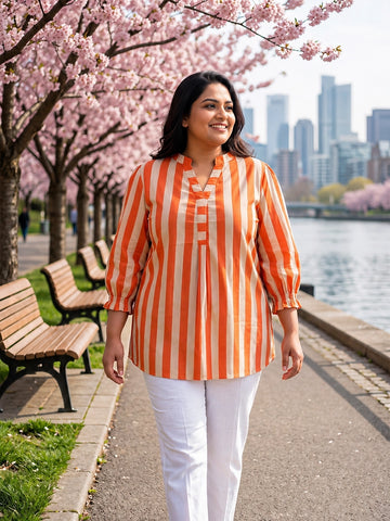 Orange & Beige stripe cotton shirt