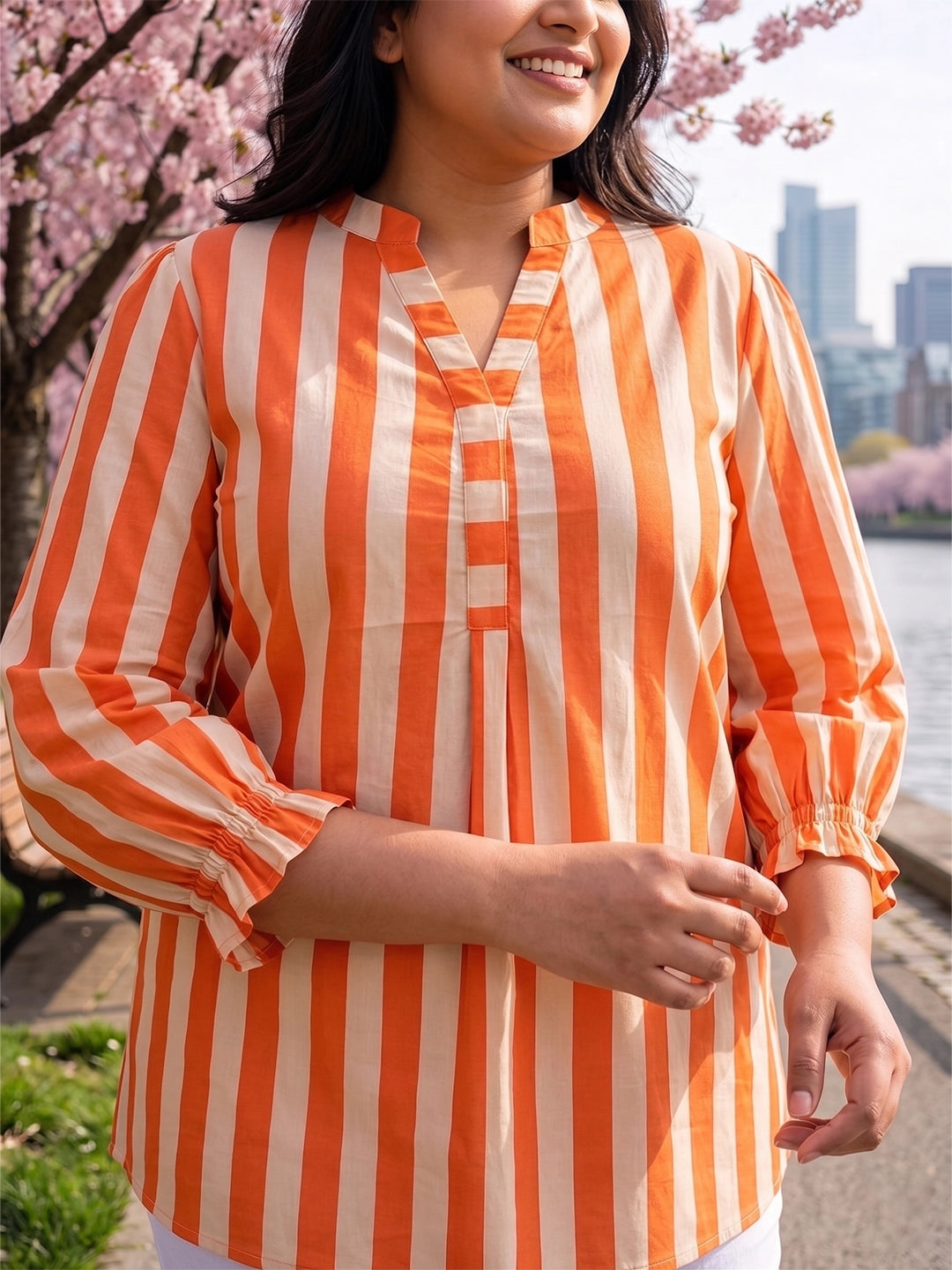 Orange & Beige stripe cotton shirt