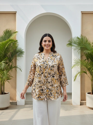 Mandarin Collar Half Placket Satin Shirt
