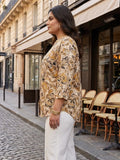 beige paisley satin shirt — back view