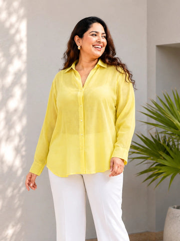 Lime yellow cotton oversized shirt