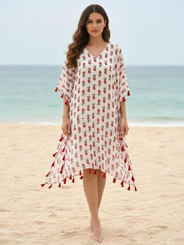 V Neck Printed Long Kaftan