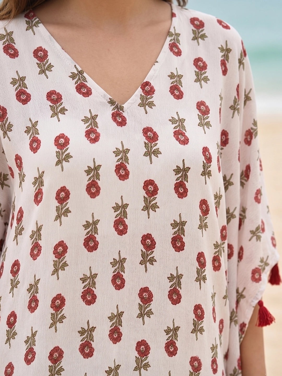 V Neck Printed Long Kaftan
