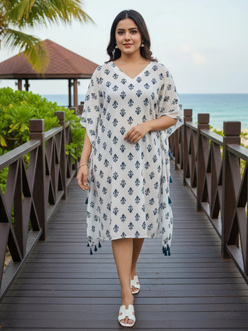 V Neck Printed Long Kaftan