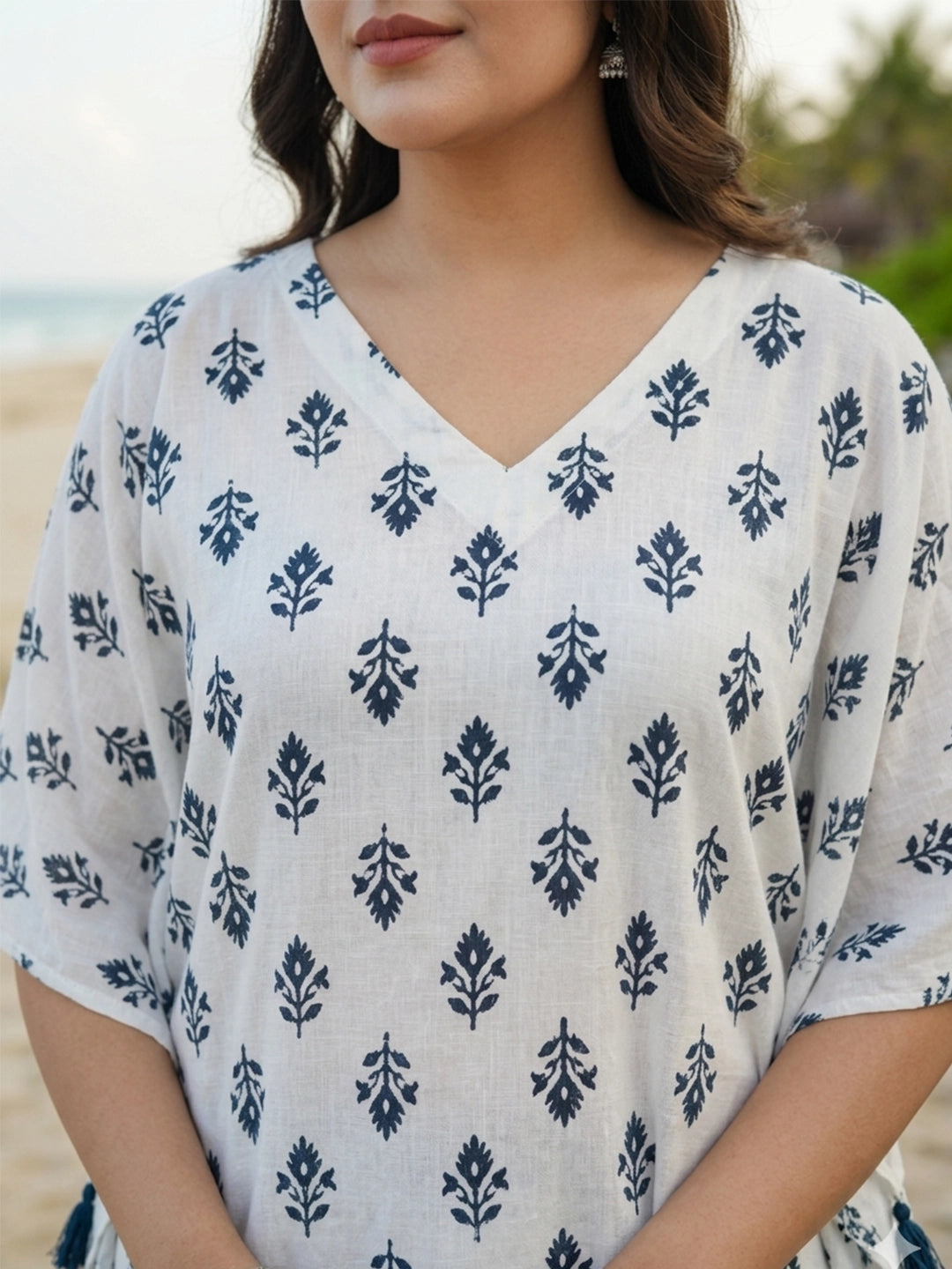 V Neck Printed Long Kaftan