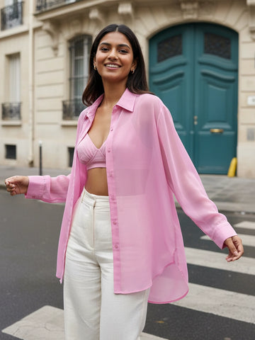 Baby pink georgette oversize shirt