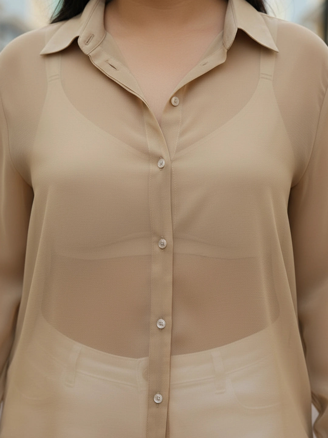Beige georgette oversize shirt
