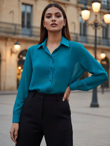 Teal green georgette oversize shirt