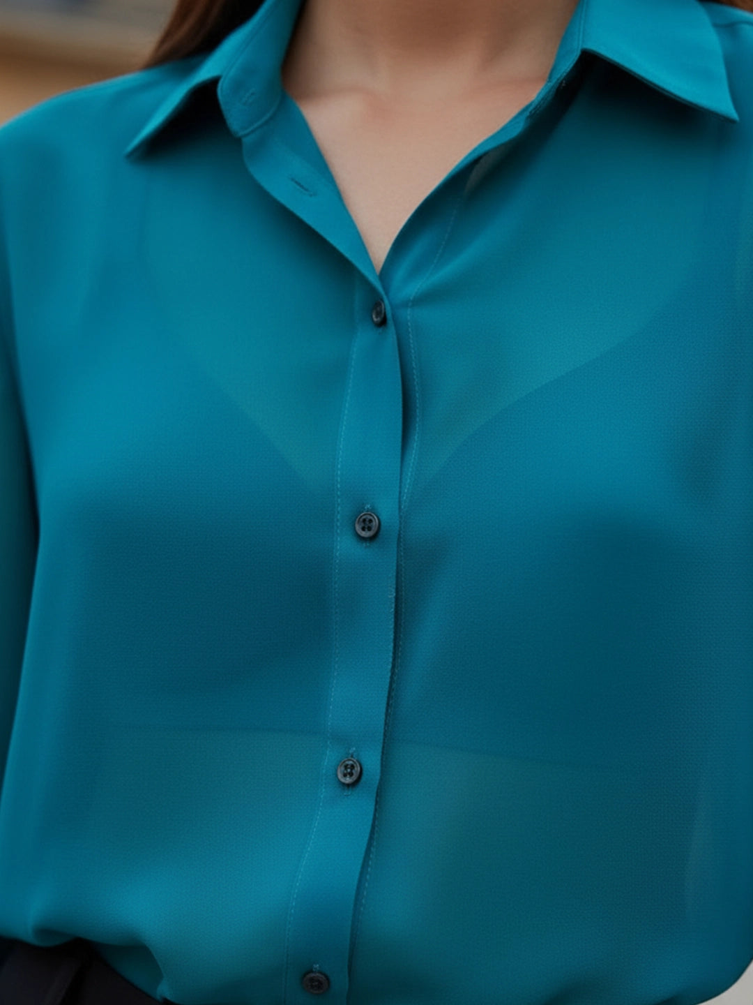 Teal green georgette oversize shirt