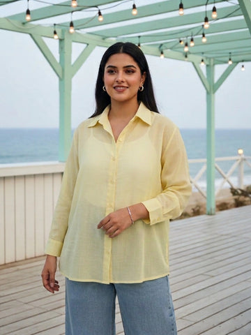 Light yellow cotton oversize shirt