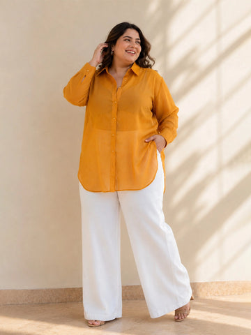 Mustard yellow cotton oversize shirt