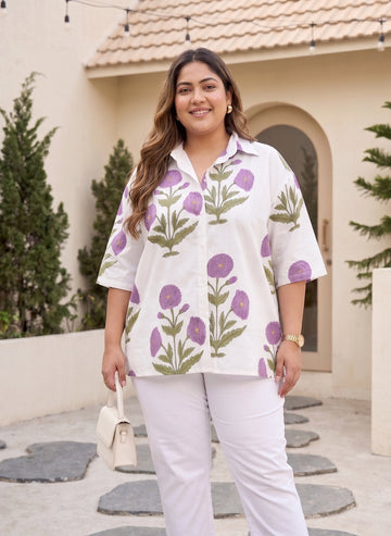 Purple Floral Drop Shoulder Cotton Shirt