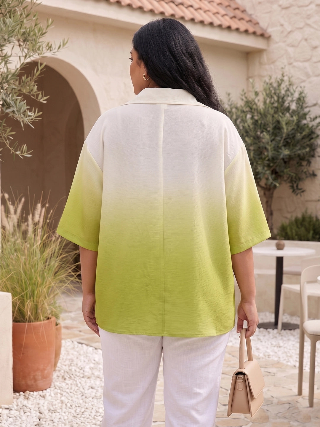 ivory ombre crepe shirt — close-up detail