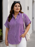 purple stripe cotton shirt — side view