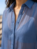 blue cotton shirt — side view
