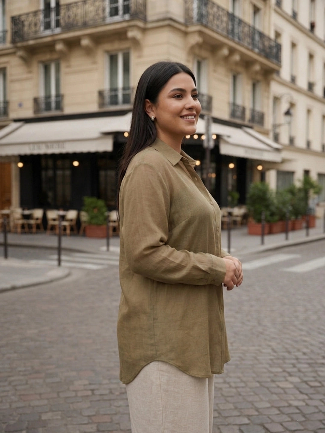 olive cotton shirt — back view
