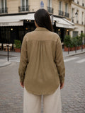 olive cotton shirt — close-up detail