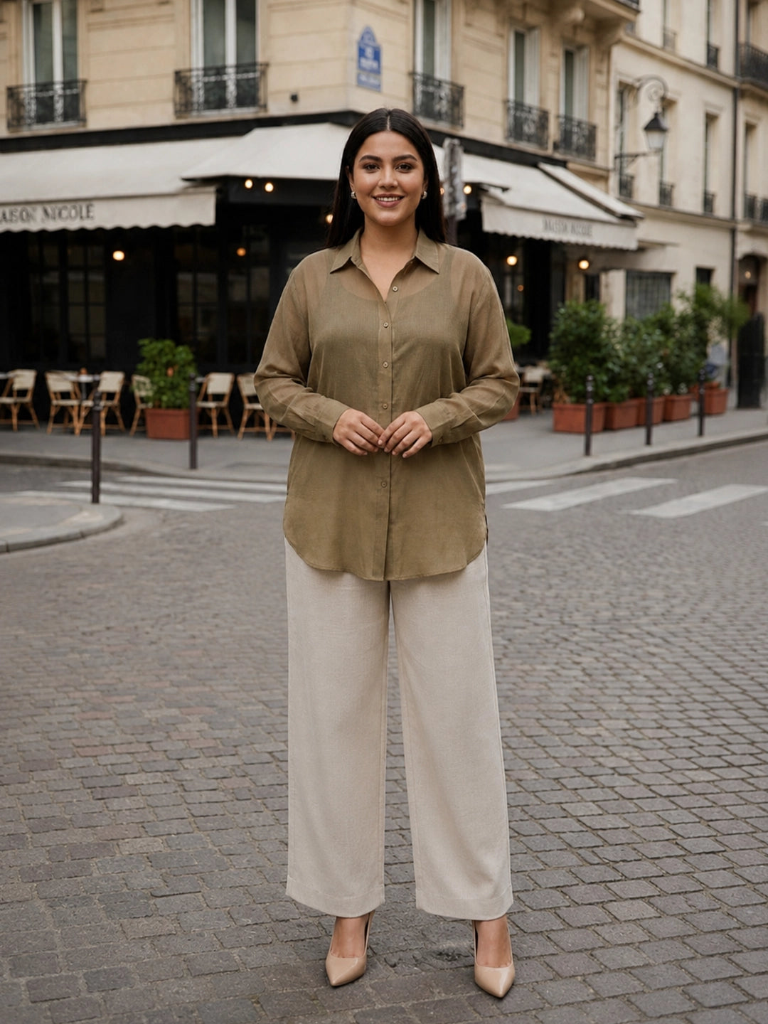 olive cotton shirt — styled look