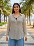 beige cotton shirt for women in sizes XXS to 5XL