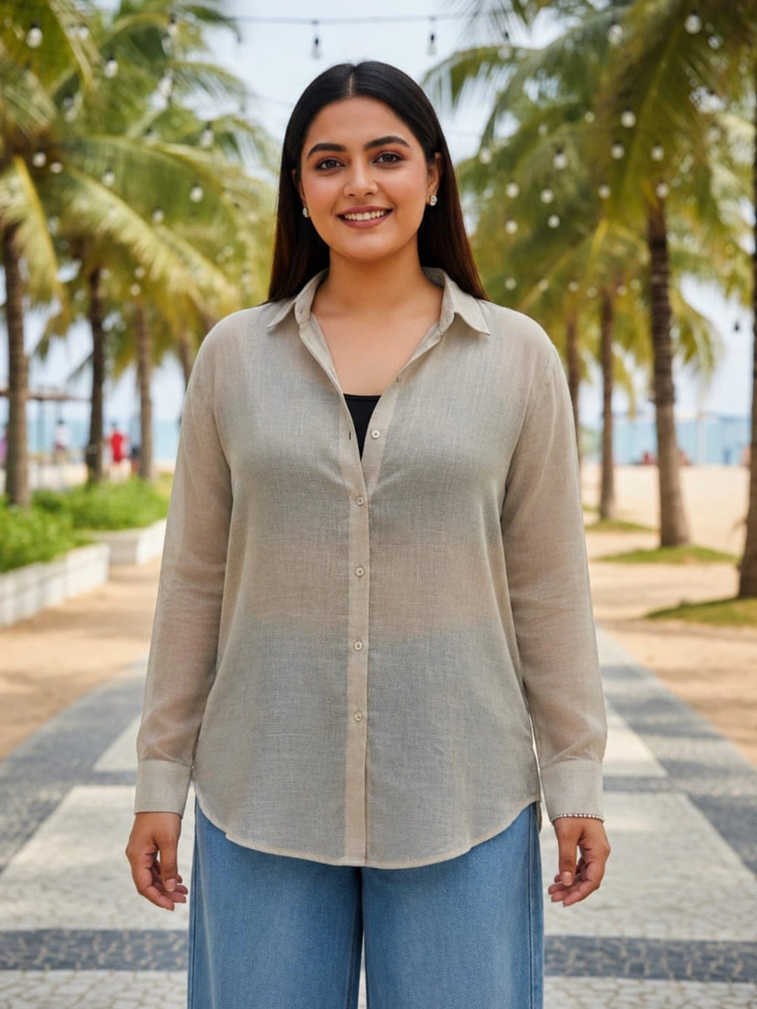 beige cotton shirt for women in sizes XXS to 5XL