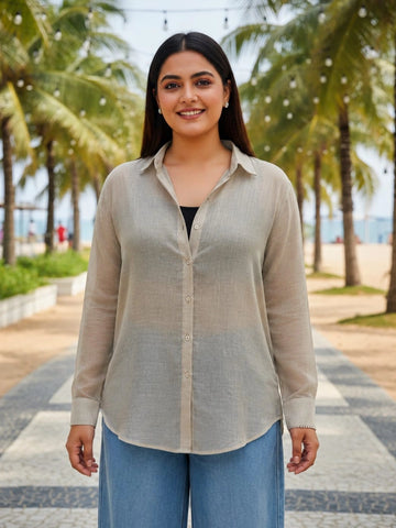 beige cotton shirt for women in sizes XXS to 5XL