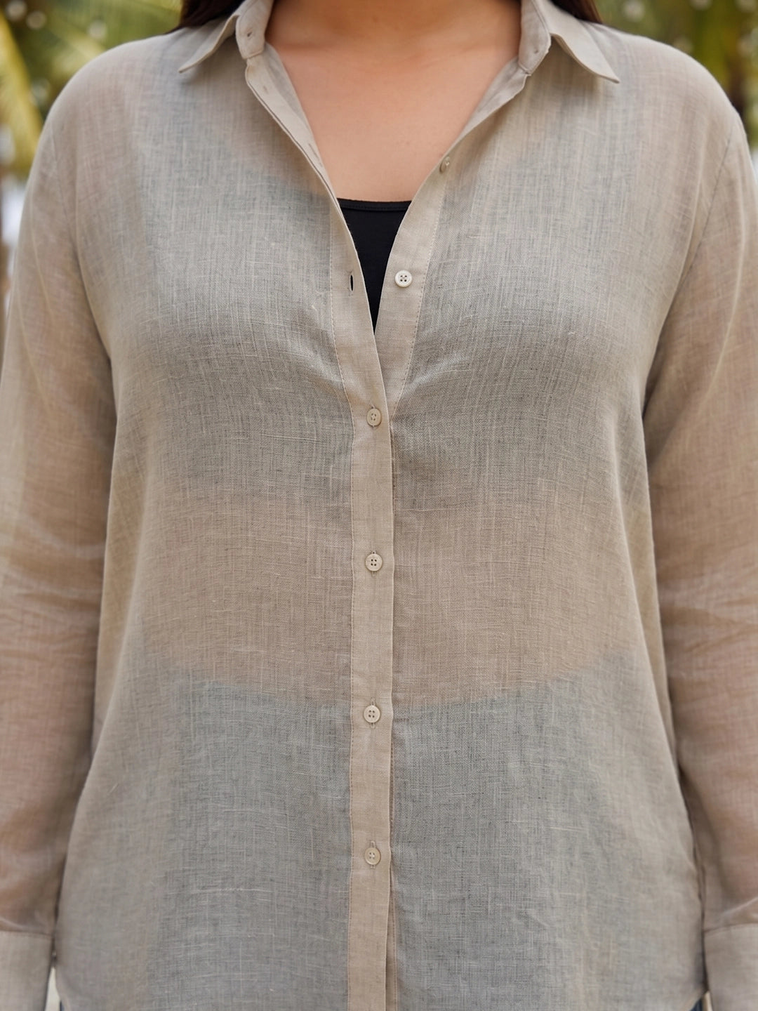 beige cotton shirt — side view
