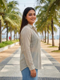 beige cotton shirt — back view