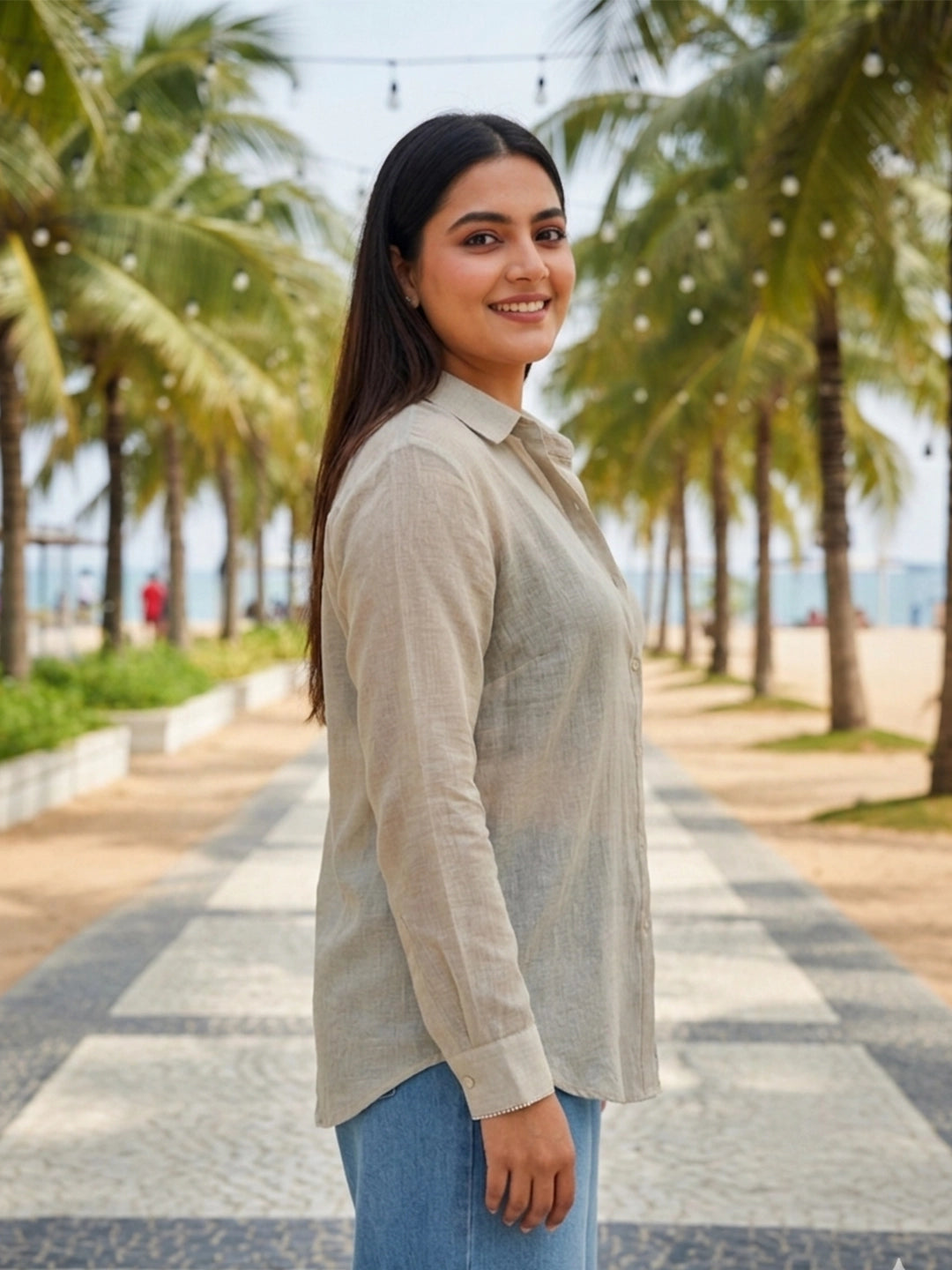 beige cotton shirt — back view