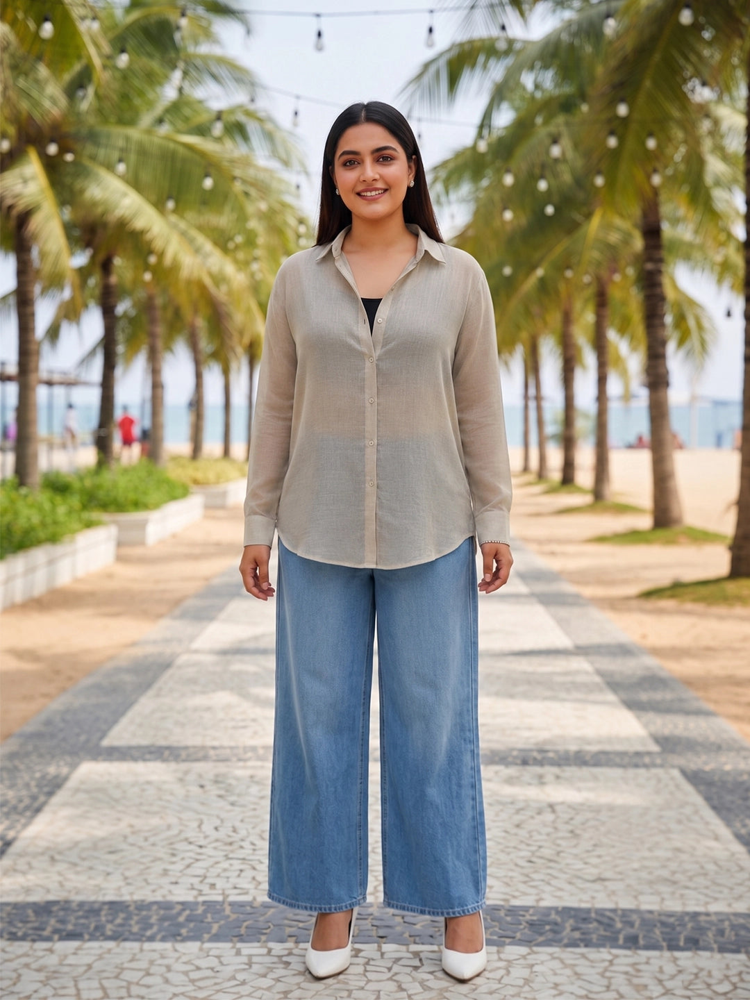 beige cotton shirt — styled look