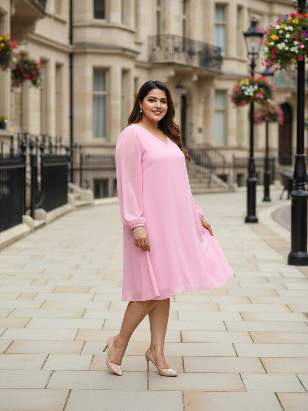 Pink A-Line georgette dress
