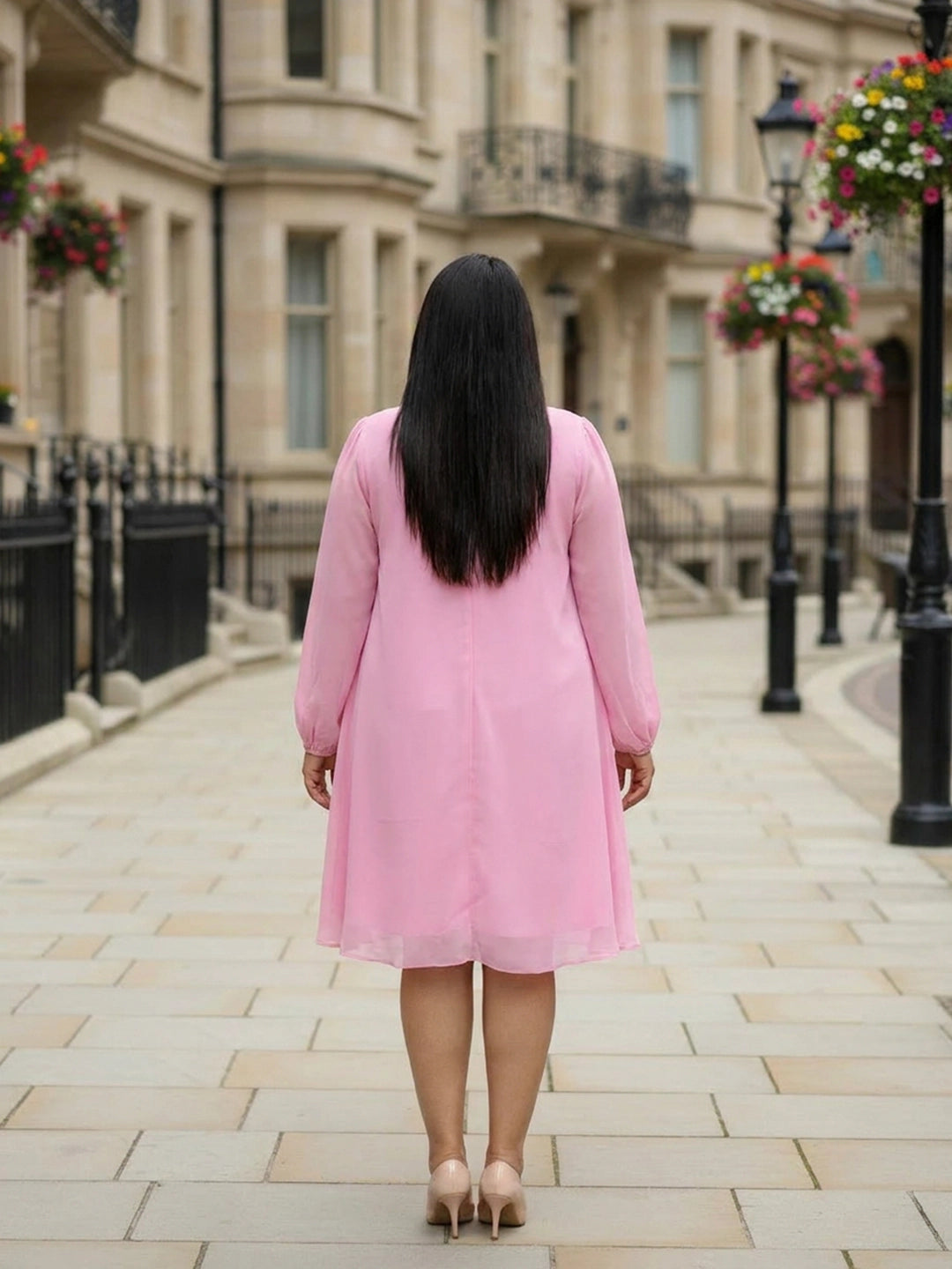 Pink A-Line georgette dress