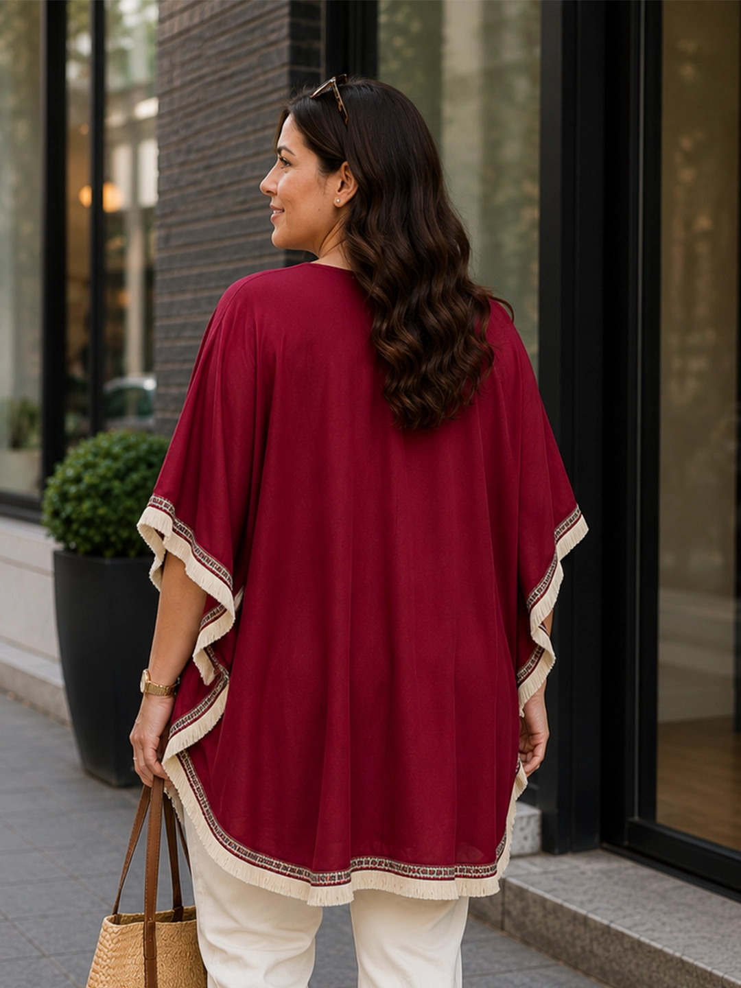 maroon 3 rayon kaftan — close-up detail