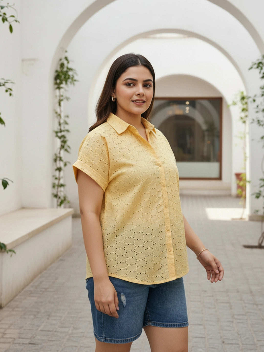 yellow 3 cotton shirt — back view