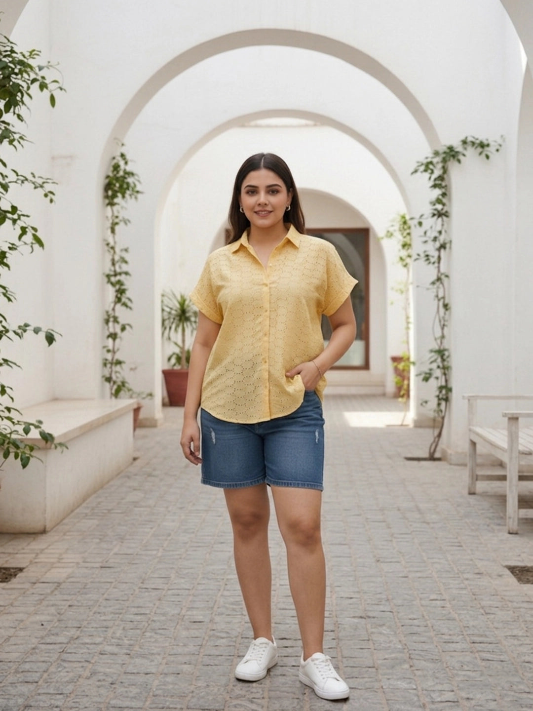 yellow 3 cotton shirt — styled look