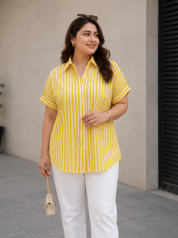 Yellow cotton stripe drop shoulder shirt