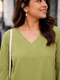 green 3 moss crepe top — side view