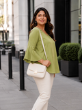 green 3 moss crepe top — back view