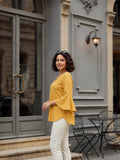 yellow 3 moss crepe top — back view