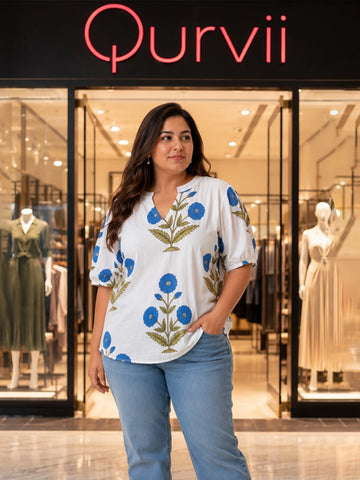 Floral print shirt with balloon sleeves