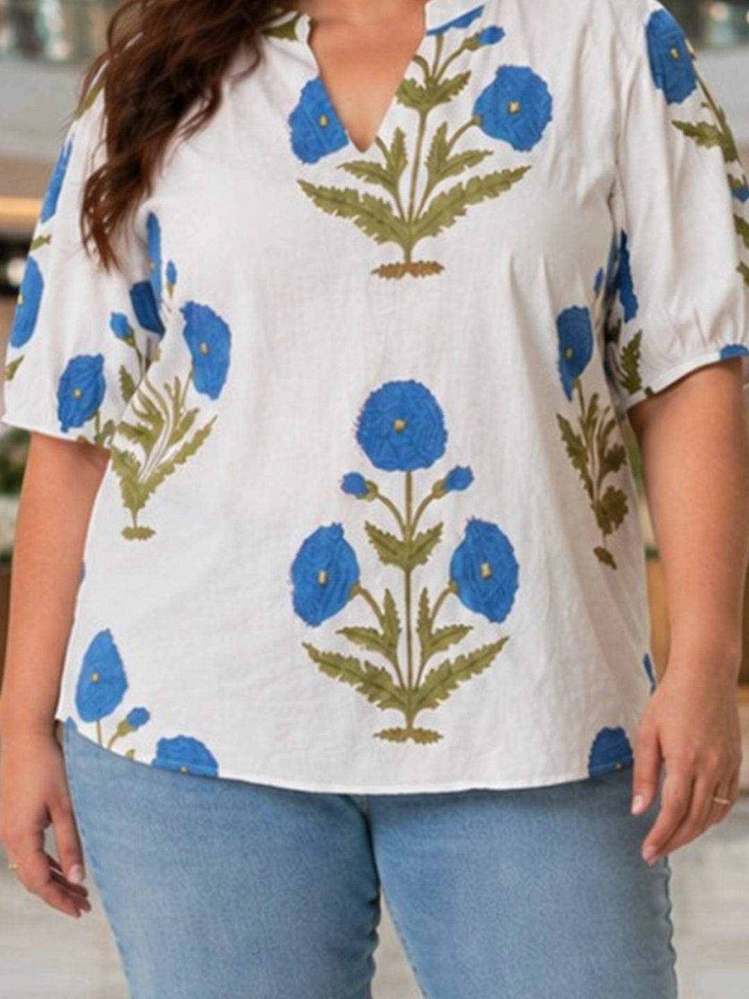 Floral print shirt with balloon sleeves