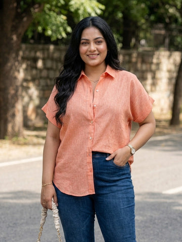 Orange linen drop shoulder shirt