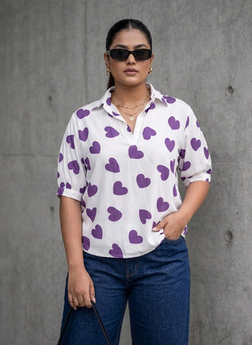 Purple heart printed rayon shirt